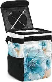 Car Trash Can with Lid,Bag Hanging Storage Pockets Leak-Proof,Portable Garbage Bin,Flower Blossoms in Pastel