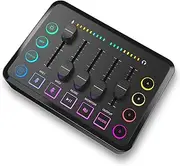 Gaming Audio Mixer, Audio Mixer for Streaming, Streaming RGB PC Mixer with XLR Microphone Interface, Volume Fader, 48V Phantom Power, for Podcast/Recording/Game Voice/Youtube/TikTok/Vocal