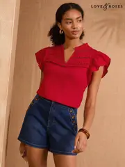 Love & Roses Red Flutter Sleeve Jersey T-Shirt (AW2613) | $65