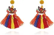 [Xeyau] Thanksgiving Colorful Earrings Pumpkin Turkey Alphabet Stud Earrings Autumn Handmade Woven Tassel Earrings Wooden Dangle Drop Earring Holiday Party Thanksgiving Meal Jewelry Accessories
