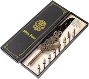 Retro Feather Dip Pen Set Vintage Quill Pen Steampunk Mechanical Style Calligraphy Wr Signature with 8 Replacement in Box for Handwr Student Friends