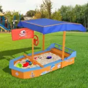 Kids SandPit With Canopy Boat Shaped Pirate Ship Sand Pit Toy Outdoor Fun Game