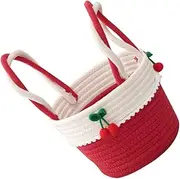 Rope Cherry Basket Basket Nursery Laundry Basket White Rope Basket Blanket Mesh Bag Bin Duffle Bag Woven Basket Canvas Bag Small Rope Baskets with Cherries Cotton Rope