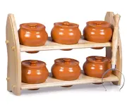 Stoneware Ramekins with Lids Set of 6 w/Wooden Shelf - 16.9 fl oz (500 ml) - ...