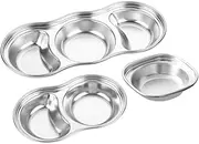 Amosfun 3pcs Stainless Steel Sauce Dish Grid Appetizer Plate Smooth Surface for Sauces Condiments Snacks for Home Restaurant Catering Use