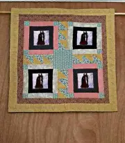 Wall Hanging: Four Horses, Handmade Patchwork Quilted, 20 1/2" x 20 1/4"