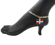 5mm 10" FIGARO CHAIN DOMINICAN REPUBLIC FLAG CHARM ANKLE ANKLET BRACELET