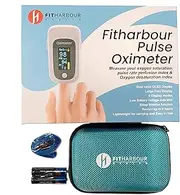 Pulse Oximeter Fitharbour New Version [ARTG registered] Blood Oxygen Saturation Monitor Fingertip OLED Display HR with Alarm Two AAA Batteries Carry Bag & Lanyard ARTG ID: 391555 by Fitharbour (Grey)
