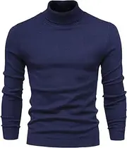 [JEShifangjiusu] Mens Slim Fit Turtleneck Sweater Soft Knitted Long Sleeve Sweater for Men Pullover Turtle Neck Shirt, Dark Blue, XXL