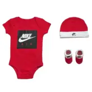 Nike Air 3 Piece Set Baby Bodysuit Hat and Booties Red Black White 0-6 Months