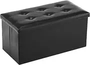 Folding Storage Ottoman Bench, Footrest Couch for Living Room, Storage Bench with Padded Seat for Bedroom Hallway (Black 1, 76 x 38 x 38 cm Leather)