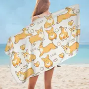 Cute Corgi Dog Heart and Bone Pattern Microfiber Beach Towel