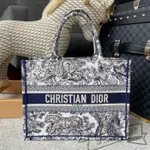 全新二手 DIOR 新款 海軍藍 BOOK SMALL TOTE 中號 動物 刺繡 托特包 手提包 單肩包 購物包