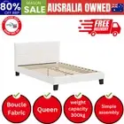 Bed Frame Queen Size Base White Boucle TOFU