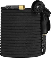 Garden Hose 50ft, Non-Expandable Lightweight & Flexible Water Hose, with 10-Pattern Spray Nozzle, Super Fabric, Leak-Proof 3/4" Solid Brass Alloy Connector Fittings, Durable and Kink-Free Black