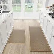 [SUMLANS] Kitchen Mat Set of 2 PCS, Cushioned Non Slip Rugs for Kitchen Floor, Absorbent Runner Comfort Standing Mats Washable for Kitchen, Office, Home (Brown, 17.3"x47"+17.3"x30")