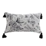 SOGA 35cm Throw Pillow Black and White Floral Print Elegant with Tassel Accents Home Decor