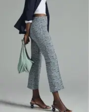 NWT ANTHROPOLOGIE Maeve Margot Kick-Flare Cropped Pants in Navy Pattern XS
