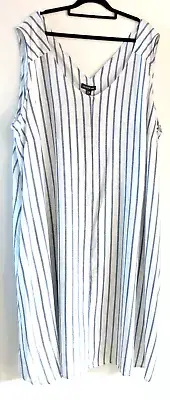 AUTOGRAPH Plus Size 24 Womens Linen Blend Midi Shift Dress White Blue Stripe NWT
