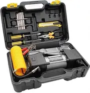 12V 150PSI Car Air Compressor Portable Tyre Deflator Inflator Pump for 4WD Car Truck with 3m Cable 3 Nozzle Adaptors Storage Box 1 Tire Repair Tool Set