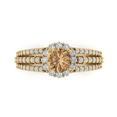 1.76Ct Round Cut Champagne Gemstone Gold Engagement Promise Statement Ring
