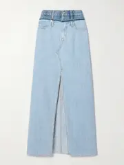 [SLVRLAKE] SLVRLAKE - Dallas Frayed Paneled Denim Maxi Skirt - Light denim - 24 24 Blue