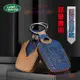 路華鑰匙套 Evoque Sport Freelander Discovery4-3 適用瘋馬皮鑰匙圈殼扣 真皮鑰匙包