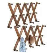 2 Pack Expandable Wooden Coat Rack, 14 Hooks Accordion Wall Hanger, Wall