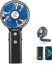 [KIBEE] Portable Handheld Fan - 5200mAh USB Rechargeable [20H Max Runtime] with Power Bank, Foldable 180° Mini Personal Fan, 3-Speed with Stand for Travel/Outdoor/Makeup/Concerts (Black)