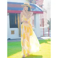 在飛比找蝦皮商城精選優惠-Kayee 黃色 裙子 海邊度假沙灘裙2024夏天新款連身裙