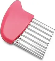 Crinkle Cutter Stainless Steel Potato Carrot Chip Vegetable Crinkle Wavy Chopper Cutter French Fry Slicer (Pink)