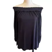 Ann Taylor Loft Navy Peasant Top Size SMALL Crochet Trim Flowy Feminine Boho