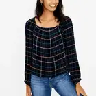 NEW Loft Plaid Square Neck Peplum Blouse top Size L