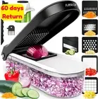 Vegetable Chopper Food Cutter with Container 6 Inserts Mandoline Slicer Gray