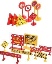 Kisangel 2 Sets Mini Traffic Road Signs Playset for Educational Traffic Signs Models Compact and Design for Imaginative Play and Learning
