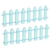 2pcs Miniature Garden Fence 3.9" Mini Ornament Wood Picket Fence Light Blue