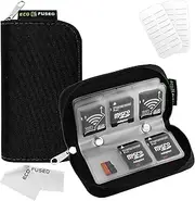 Eco-Fused Memory Card Case - Fits up to 22x SD, SDHC, Micro SD, Mini SD and 4X CF - Holder with 22 Slots (Black)
