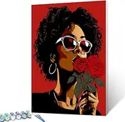 Tucocoo Paint by Number African American Roses DIY Acrylic Painting Paint by Number Kit for Kids Adults Beginner Fashion Black Girl DIY Canvas Painting by Numbers Painting Arts 16x20 Inch（DIY Frame ）