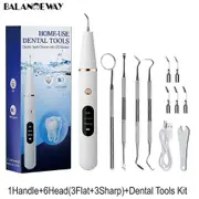 Ultrasonic Dental Scaler Tartar Stains Cleaner Teeth Whitening Cleaning Household Tartar Calculus Plaque Stains Remover with LED Scaler(6Head) Tools