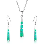 Long Column Shaped Bright Green Opal Necklace and Earring Set
