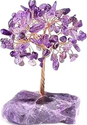 QINJIEJIE Amethyst Crystal Tree Crystals Healing Stones Reiki Natural Crystals Base Copper Wire Tree Life Spiritual Meditation Energy Room Office Desk Decor Purple Gifts for Women Men