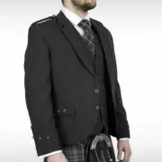 Men's Scottish Argyle Charcoal tweed Kilt Jacket With Waistcoat
