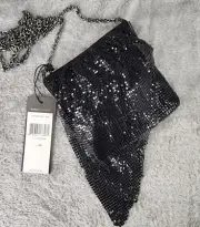 BCBG MaxAzria Purse Womens Small Black Formal Metallic Mesh Chain Crossbody Bag