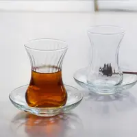 在飛比找ETMall東森購物網優惠-土耳其紅茶杯斜紋配碟特色玻璃花茶杯咖啡杯果汁分酒器咖啡小杯