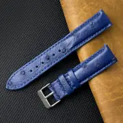 21mm Navy Blue Ostrich Leather Watch Band Classic Quick Release Silver Buckle