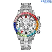 在飛比找露天拍賣優惠-爆款彩釘面滿鑽手錶男女假三眼裝飾日曆手錶