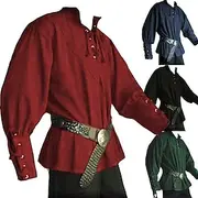 Warrior Knight Ritter Celtic Knight Punk Gothic Medieval Renaissance 17th Century Blouse / Shirt Cosplay Costume Men's Drawstring Costume Vintage Cosplay Perf