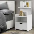 Raised Base Bedside Table Lamp Nightstand Display Shelf Cabinet Stylish White