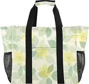 [sanluoli] Bag Collapsable Tote Bag For Beach With Pockets Canvas Cars Tote Bag, Mild and Fresh Flower Lemon Yellow Light Green, 1 size