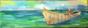 Signed Tiny Into The Mystic Dory At Sea Oil Painting On Canvas